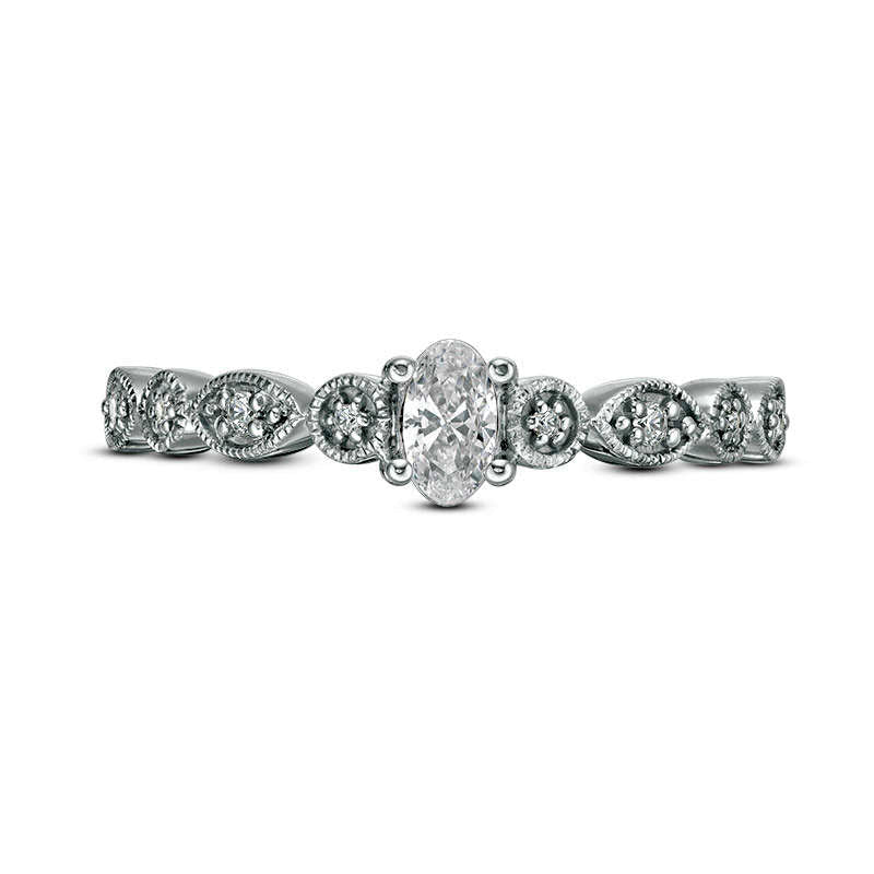 0.33 CT. T.W. Oval Natural Diamond Antique Vintage-Style Engagement Ring in Solid 14K White Gold