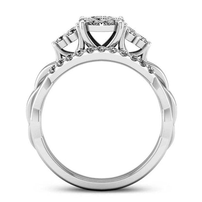 0.63 CT. T.W. Composite Natural Diamond Oval Tri-Sides Layered Braid Shank Bridal Engagement Ring Set in Solid 14K White Gold