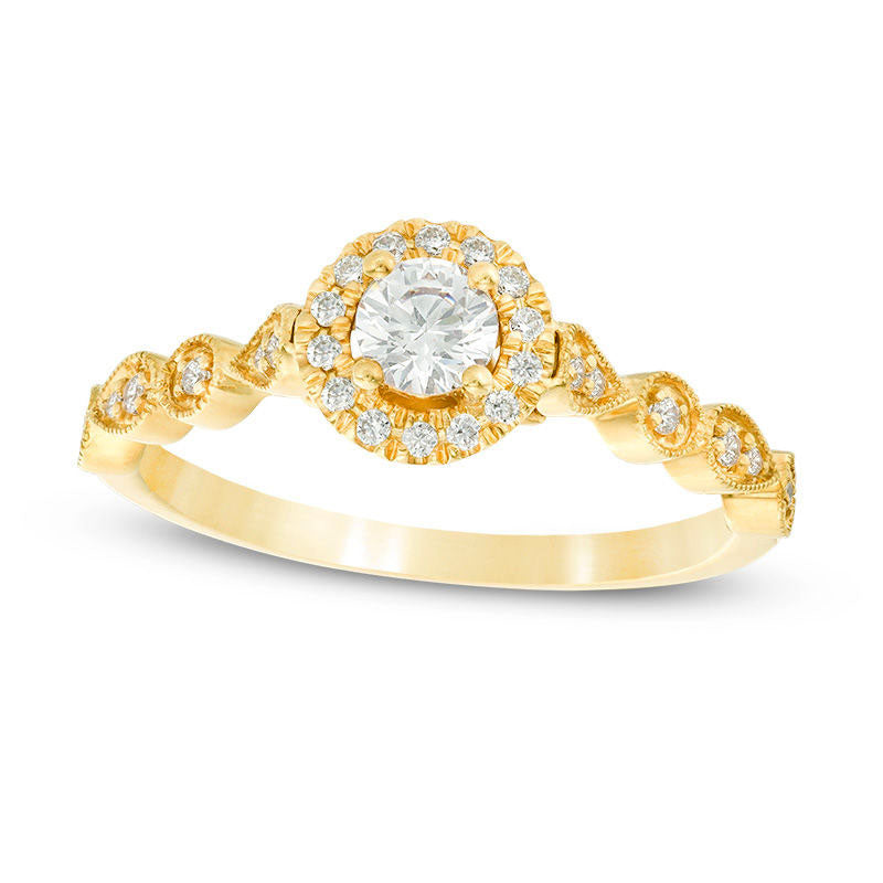 0.38 CT. T.W. Natural Diamond Frame Alternating Shaped Shank Antique Vintage-Style Engagement Ring in Solid 14K Gold