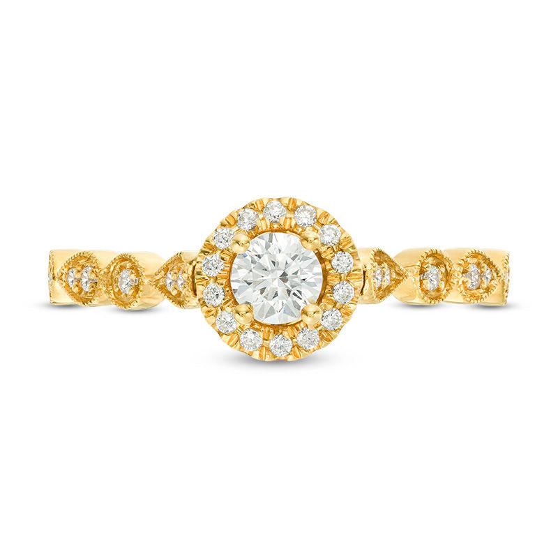 0.38 CT. T.W. Natural Diamond Frame Alternating Shaped Shank Antique Vintage-Style Engagement Ring in Solid 14K Gold