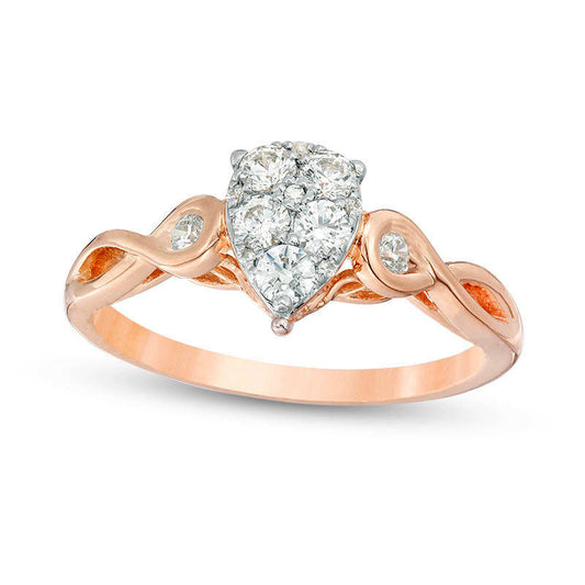 0.38 CT. T.W. Composite Natural Diamond Pear-Shaped Twist Engagement Ring in Solid 10K Rose Gold