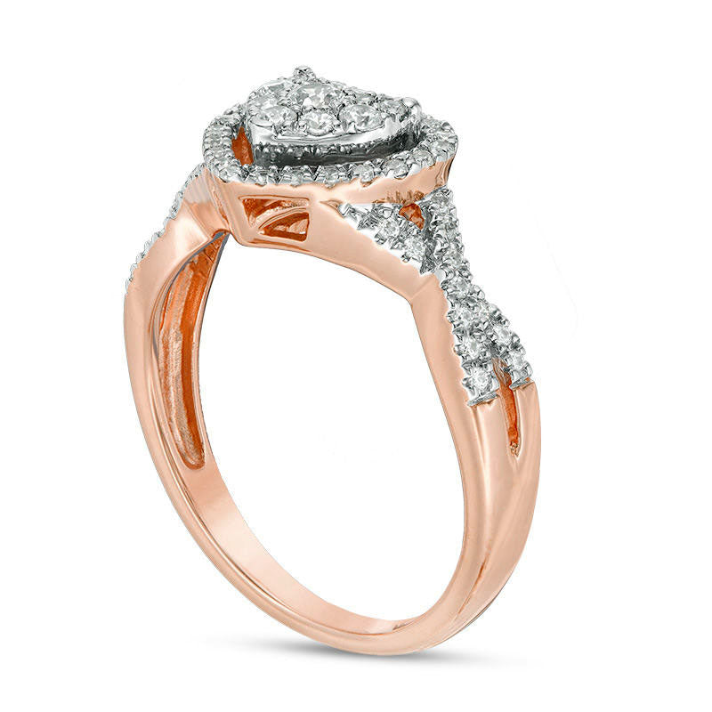 0.38 CT. T.W. Natural Diamond Double Heart Frame Twist Engagement Ring in Solid 10K Rose Gold