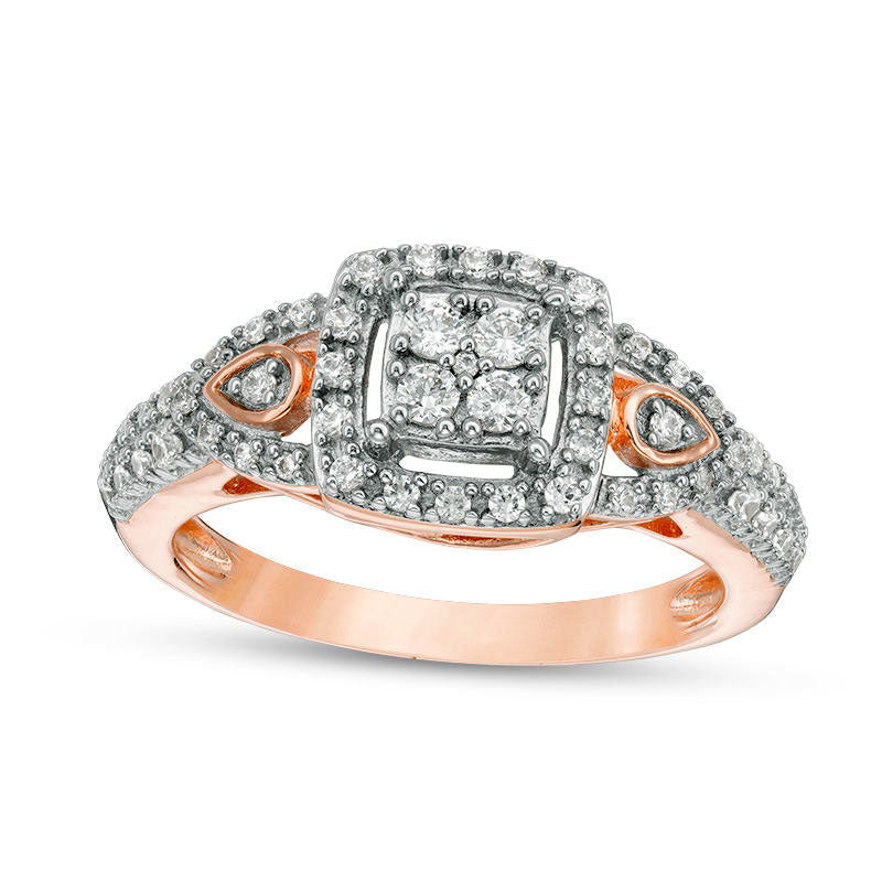 0.38 CT. T.W. Natural Diamond Cushion Frame Petal-Sides Engagement Ring in Solid 10K Rose Gold