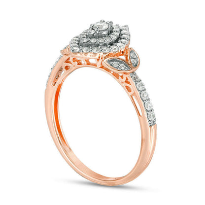 0.50 CT. T.W. Natural Diamond Double Marquise Frame Petal-Sides Engagement Ring in Solid 10K Rose Gold
