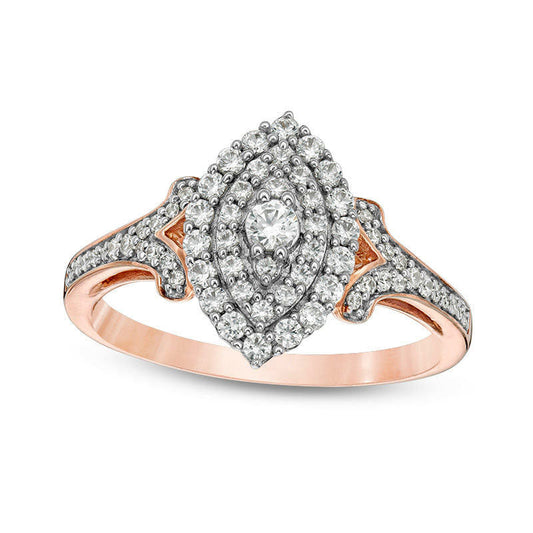 0.50 CT. T.W. Natural Diamond Double Marquise Frame V-Sides Engagement Ring in Solid 10K Rose Gold