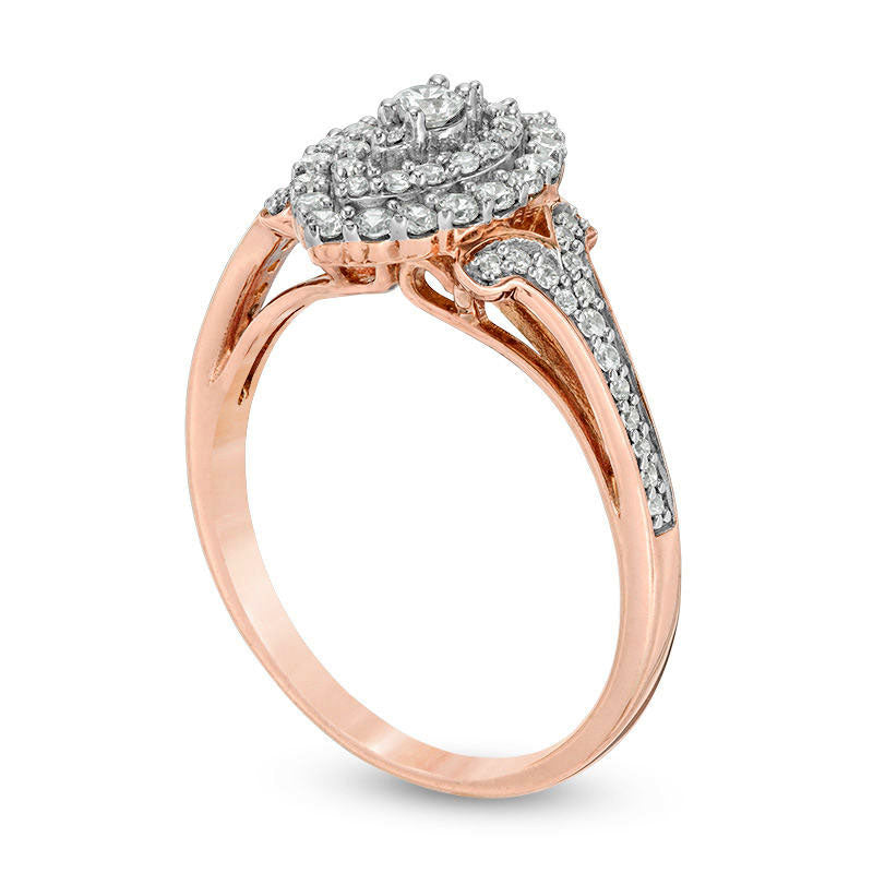 0.50 CT. T.W. Natural Diamond Double Marquise Frame V-Sides Engagement Ring in Solid 10K Rose Gold