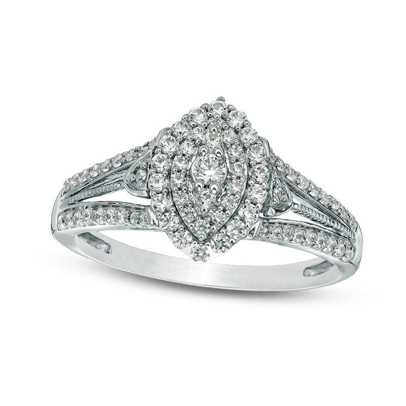 0.50 CT. T.W. Natural Diamond Double Marquise Frame Antique Vintage-Style Engagement Ring in Solid 10K White Gold