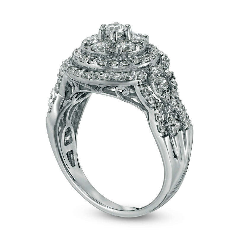 1.25 CT. T.W. Natural Diamond Triple Frame Twist Engagement Ring in Solid 10K White Gold