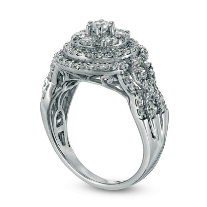 1.25 CT. T.W. Natural Diamond Triple Frame Twist Engagement Ring in Solid 10K White Gold