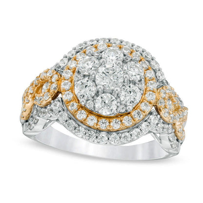 1.25 CT. T.W. Natural Diamond Triple Frame Twist Engagement Ring in Solid 10K Two-Tone Gold