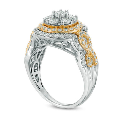 1.25 CT. T.W. Natural Diamond Triple Frame Twist Engagement Ring in Solid 10K Two-Tone Gold