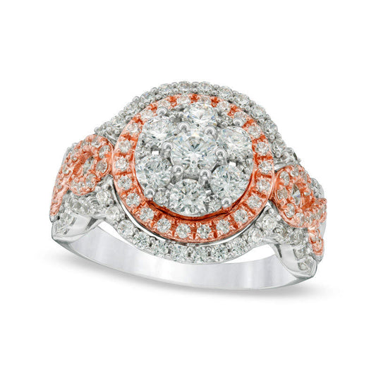 1.25 CT. T.W. Natural Diamond Triple Frame Twist Engagement Ring in Solid 10K Two-Tone Gold