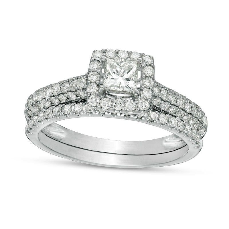 1.0 CT. T.W. Certified Princess-Cut Natural Diamond Frame Bridal Engagement Ring Set in Solid 14K White Gold (I/I1)