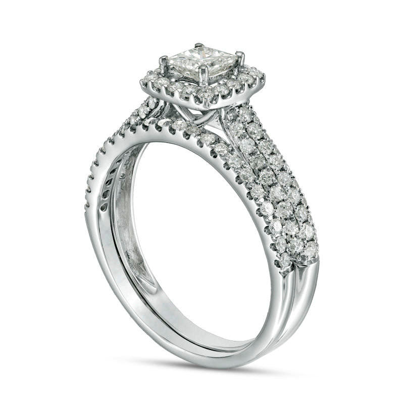 1.0 CT. T.W. Certified Princess-Cut Natural Diamond Frame Bridal Engagement Ring Set in Solid 14K White Gold (I/I1)