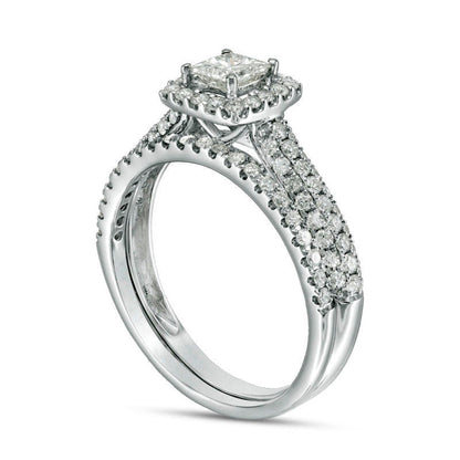 1.0 CT. T.W. Certified Princess-Cut Natural Diamond Frame Bridal Engagement Ring Set in Solid 14K White Gold (I/I1)