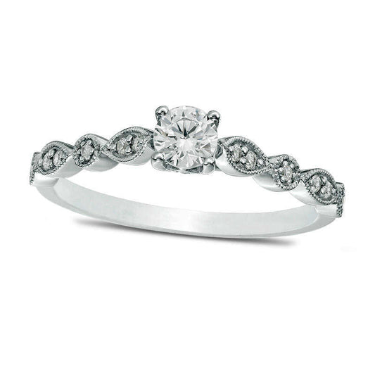 0.33 CT. T.W. Natural Diamond Alternating Shaped Shank Antique Vintage-Style Engagement Ring in Solid 14K White Gold