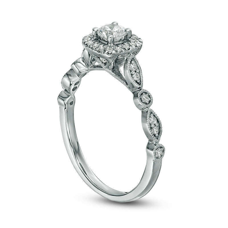 0.38 CT. T.W. Natural Diamond Cushion Frame Alternating Shaped Shank Antique Vintage-Style Engagement Ring in Solid 14K White Gold