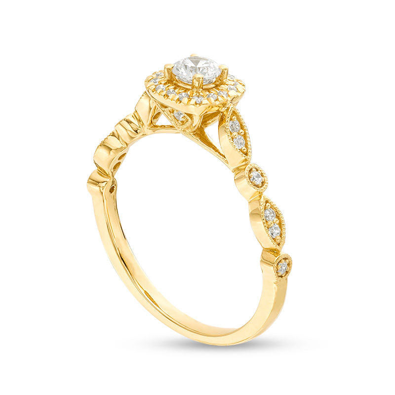 0.38 CT. T.W. Natural Diamond Cushion Frame Alternating Shaped Shank Antique Vintage-Style Engagement Ring in Solid 14K Gold