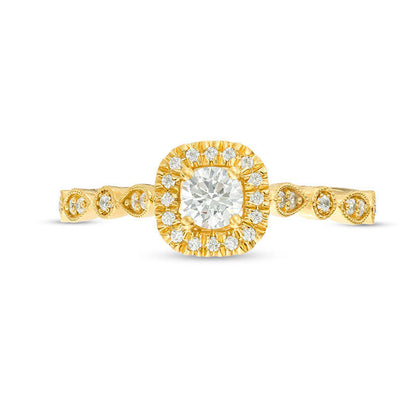 0.38 CT. T.W. Natural Diamond Cushion Frame Alternating Shaped Shank Antique Vintage-Style Engagement Ring in Solid 14K Gold