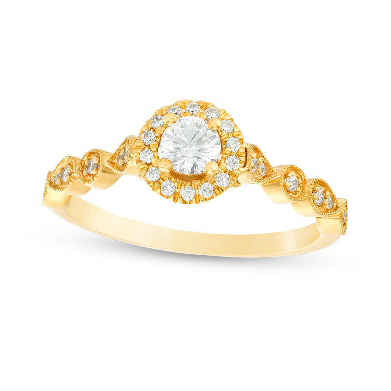 0.38 CT. T.W. Natural Diamond Frame Alternating Shaped Shank Antique Vintage-Style Engagement Ring in Solid 14K Gold