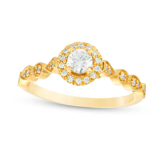 0.38 CT. T.W. Natural Diamond Frame Alternating Shaped Shank Antique Vintage-Style Engagement Ring in Solid 14K Gold