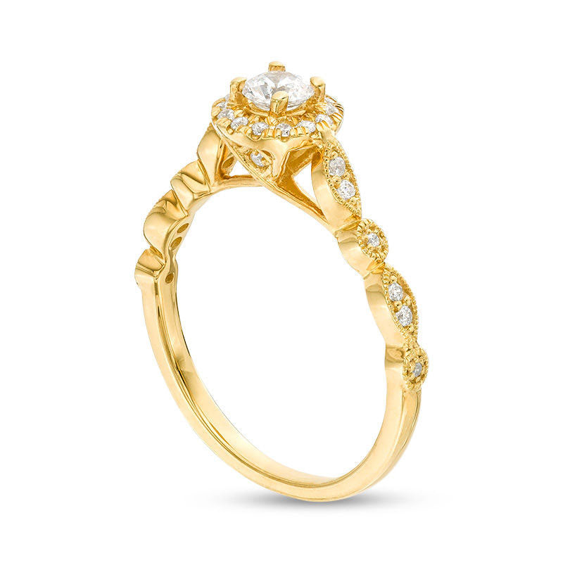 0.38 CT. T.W. Natural Diamond Frame Alternating Shaped Shank Antique Vintage-Style Engagement Ring in Solid 14K Gold