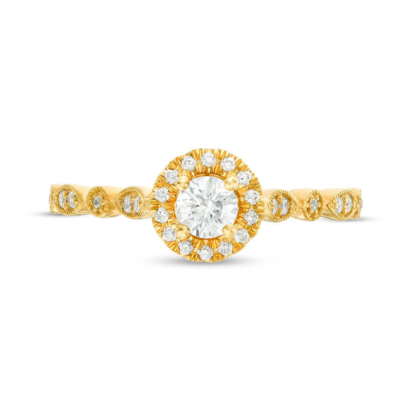 0.38 CT. T.W. Natural Diamond Frame Alternating Shaped Shank Antique Vintage-Style Engagement Ring in Solid 14K Gold