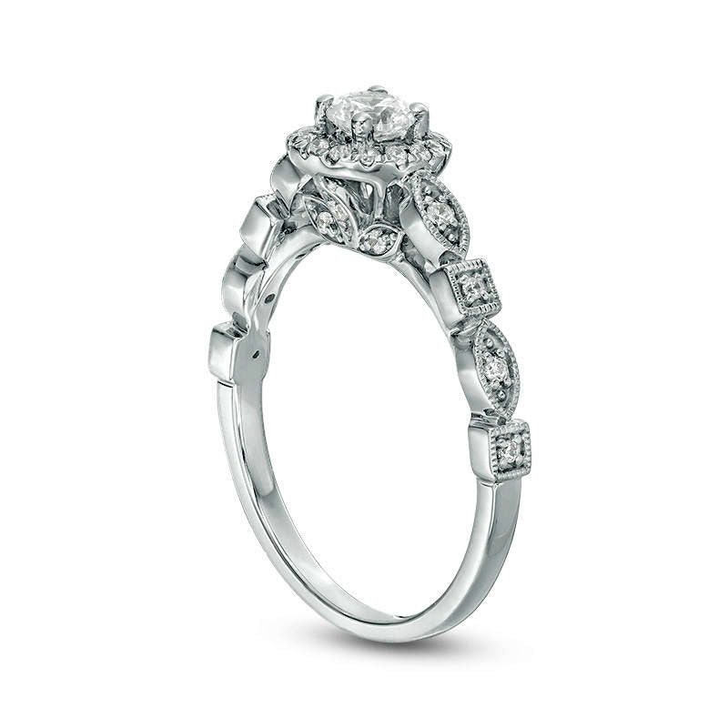 0.38 CT. T.W. Natural Diamond Frame Alternating Shaped Shank Antique Vintage-Style Engagement Ring in Solid 14K White Gold