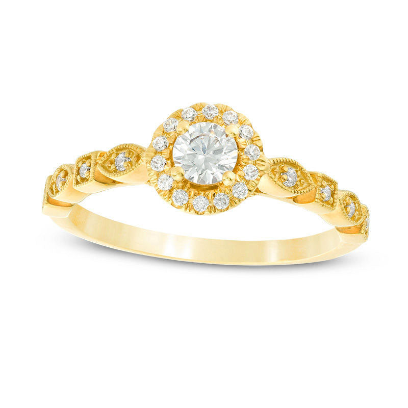 0.38 CT. T.W. Natural Diamond Frame Alternating Shaped Shank Antique Vintage-Style Engagement Ring in Solid 14K Gold