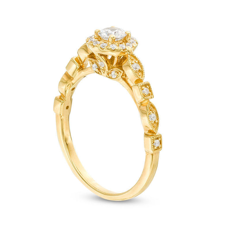 0.38 CT. T.W. Natural Diamond Frame Alternating Shaped Shank Antique Vintage-Style Engagement Ring in Solid 14K Gold