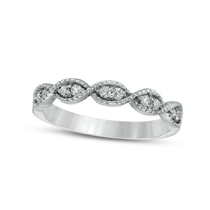 0.17 CT. T.W. Natural Diamond Twist Antique Vintage-Style Stackable Band in Solid 10K White Gold