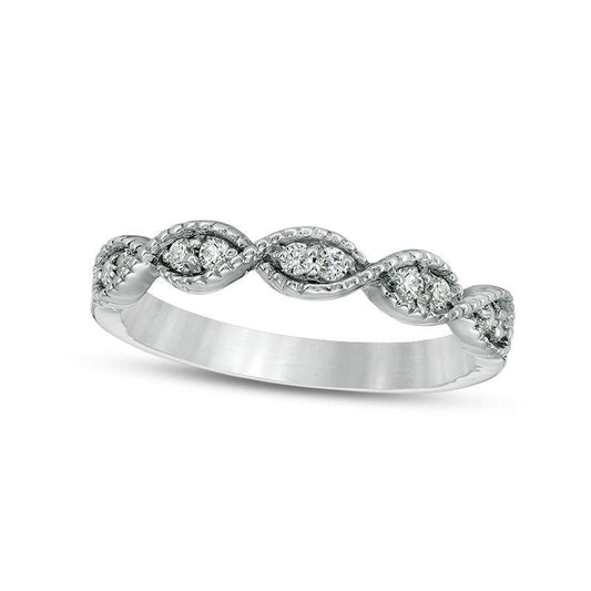 0.17 CT. T.W. Natural Diamond Twist Antique Vintage-Style Stackable Band in Solid 10K White Gold