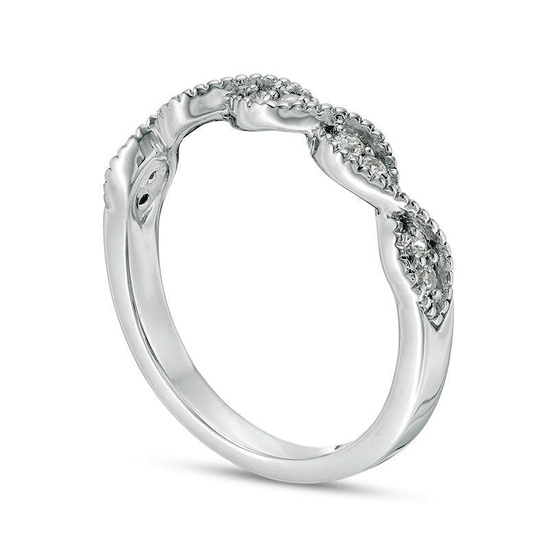 0.17 CT. T.W. Natural Diamond Twist Antique Vintage-Style Stackable Band in Solid 10K White Gold