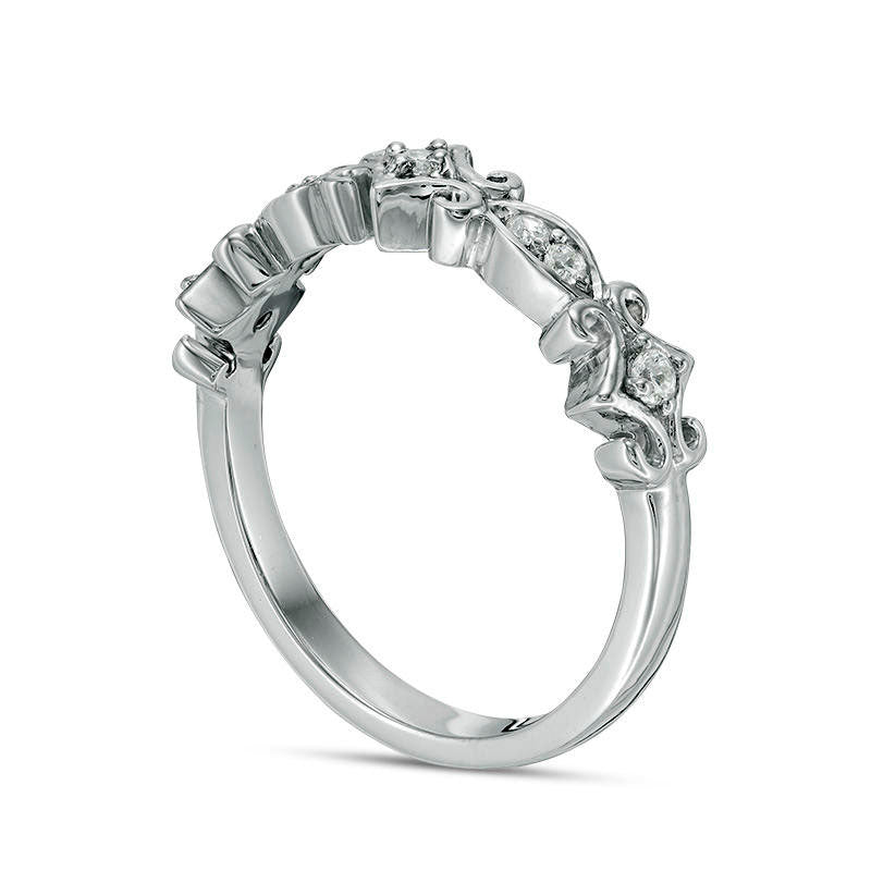 0.10 CT. T.W. Natural Diamond Scroll Stackable Band in Solid 10K White Gold