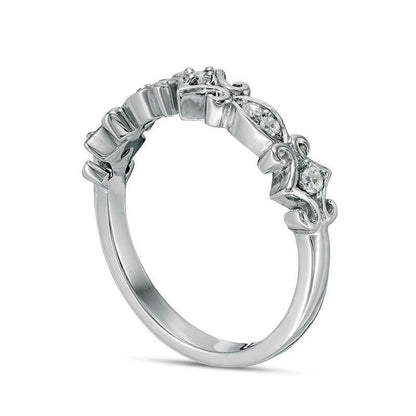 0.10 CT. T.W. Natural Diamond Scroll Stackable Band in Solid 10K White Gold