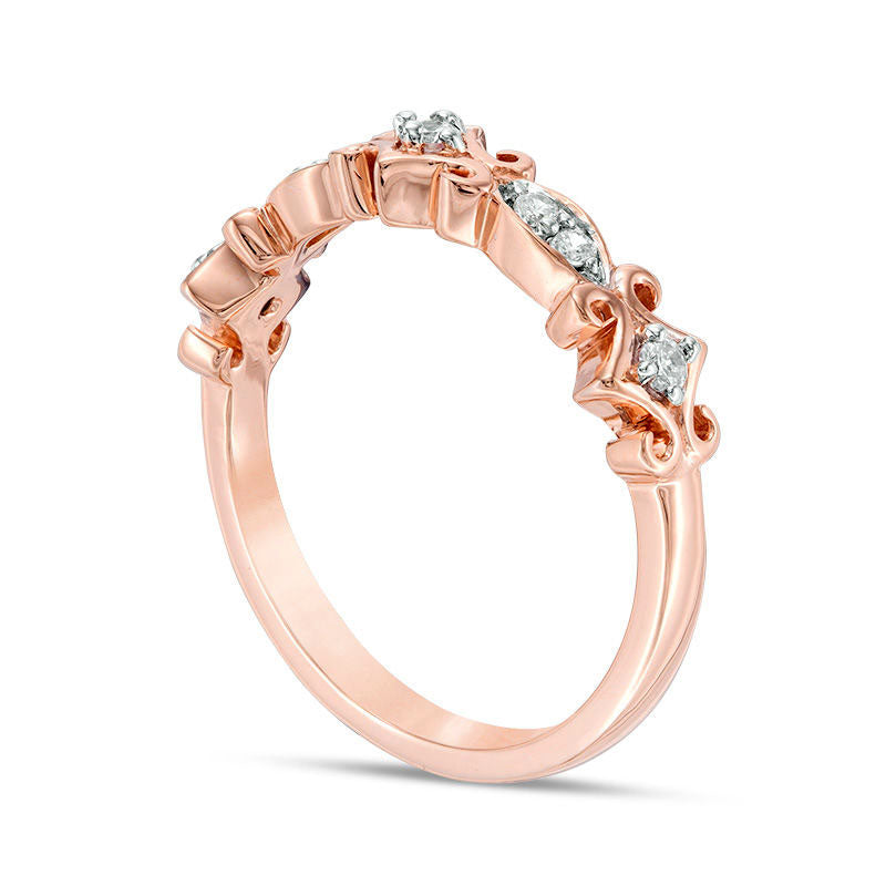 0.10 CT. T.W. Natural Diamond Scroll Stackable Band in Solid 10K Rose Gold