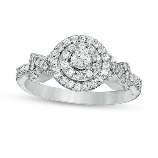 0.38 CT. T.W. Natural Diamond Double Frame X"-Sides Engagement Ring in Solid 10K White Gold"