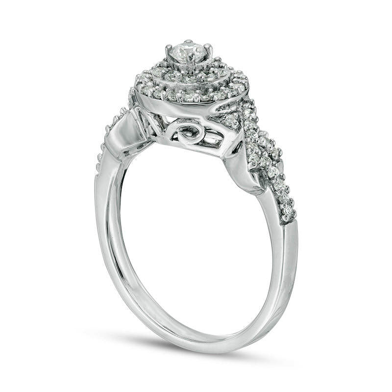 0.38 CT. T.W. Natural Diamond Double Frame X"-Sides Engagement Ring in Solid 10K White Gold"