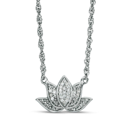 0.07 CT. T.W. Natural Diamond Lotus Flower with good karma" Message Necklace in Sterling Silver - 17.5""