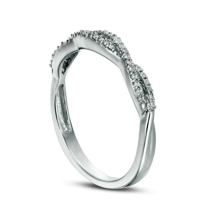 0.13 CT. T.W. Natural Diamond Twist Stackable Band in Solid 10K White Gold