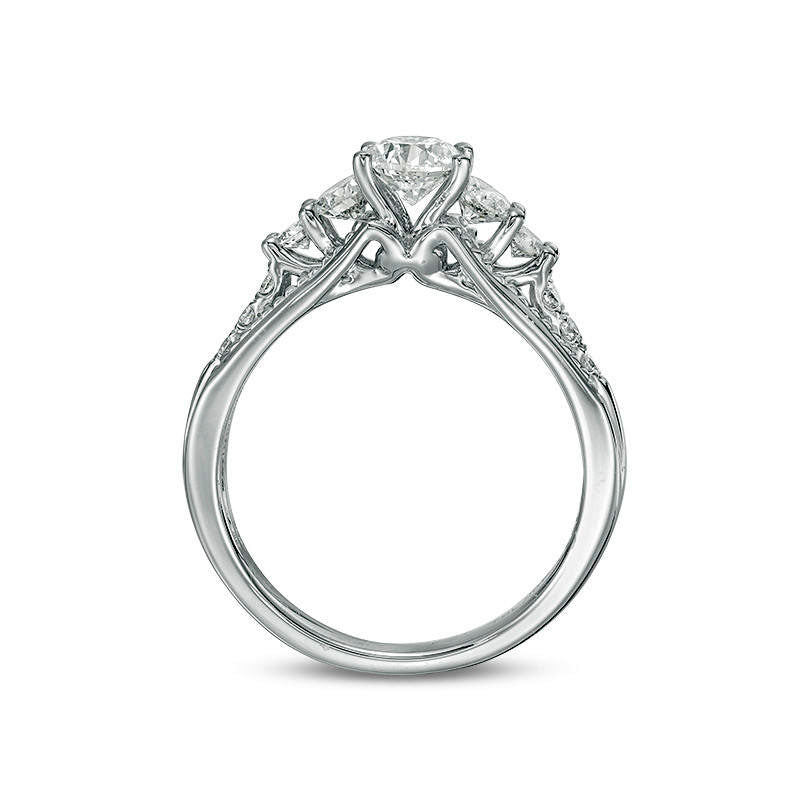 1.0 CT. T.W. Natural Diamond Five Stone Antique Vintage-Style Engagement Ring in Solid 10K White Gold