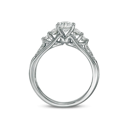 1.0 CT. T.W. Natural Diamond Five Stone Antique Vintage-Style Engagement Ring in Solid 10K White Gold