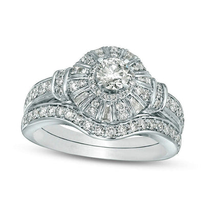 1.0 CT. T.W. Natural Diamond Frame Collar Bridal Engagement Ring Set in Solid 10K White Gold