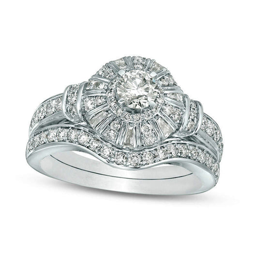 1.0 CT. T.W. Natural Diamond Frame Collar Bridal Engagement Ring Set in Solid 10K White Gold