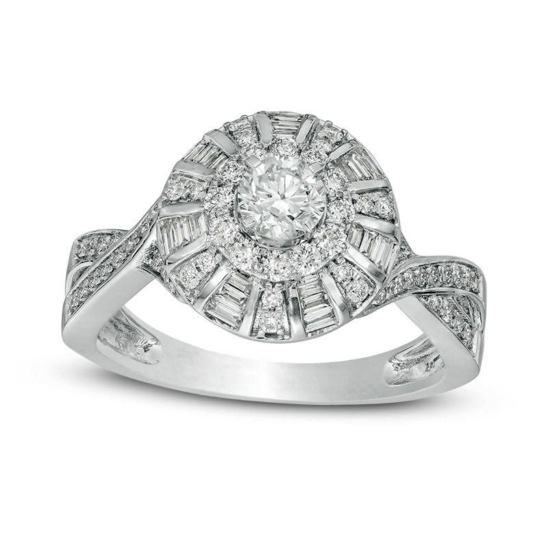 1.0 CT. T.W. Natural Diamond Frame Twist Antique Vintage-Style Engagement Ring in Solid 10K White Gold