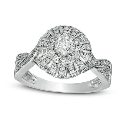 1.0 CT. T.W. Natural Diamond Frame Twist Antique Vintage-Style Engagement Ring in Solid 10K White Gold