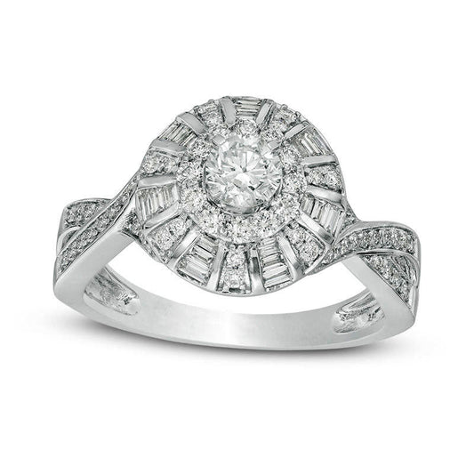 1.0 CT. T.W. Natural Diamond Frame Twist Antique Vintage-Style Engagement Ring in Solid 10K White Gold