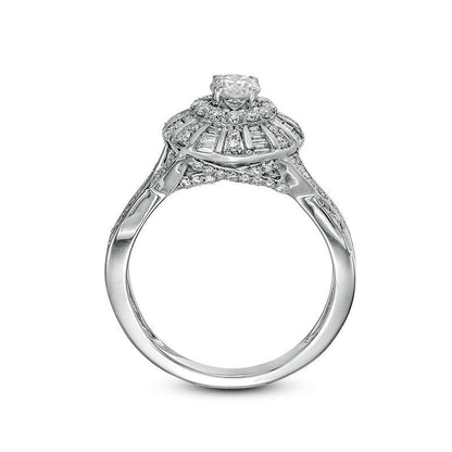 1.0 CT. T.W. Natural Diamond Frame Twist Antique Vintage-Style Engagement Ring in Solid 10K White Gold