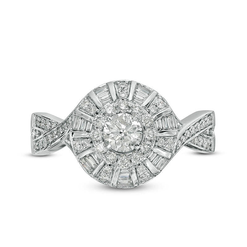 1.0 CT. T.W. Natural Diamond Frame Twist Antique Vintage-Style Engagement Ring in Solid 10K White Gold