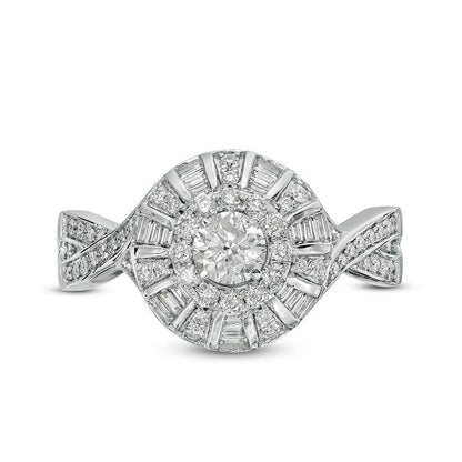 1.0 CT. T.W. Natural Diamond Frame Twist Antique Vintage-Style Engagement Ring in Solid 10K White Gold